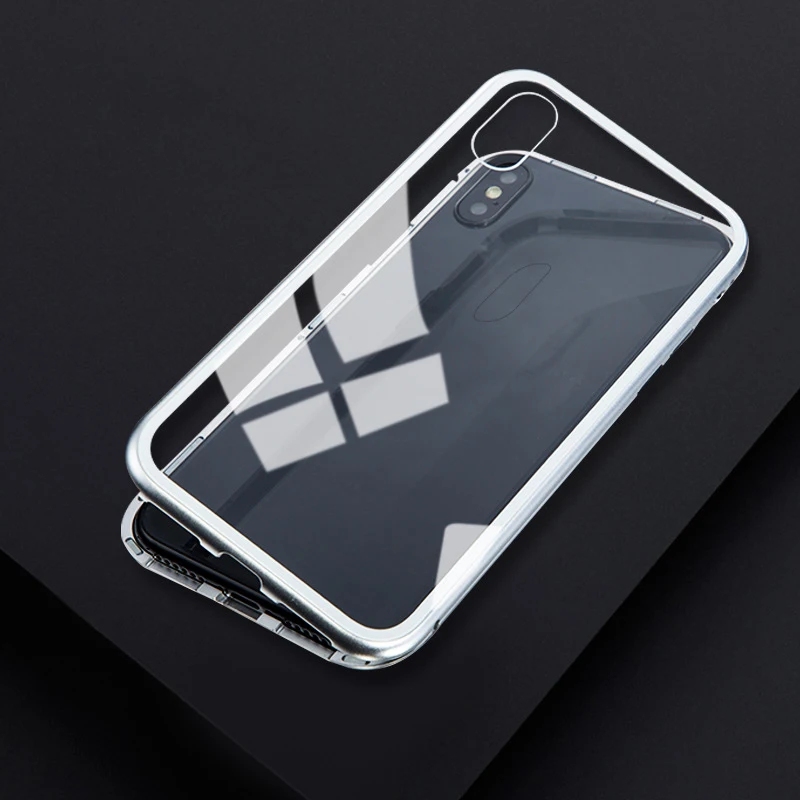Magnetic Adsorption Phone Case For iPhone XS MAX 6 6S Plus Metal Tempered Glass Back Magnet Cases Cover X 8 7 |