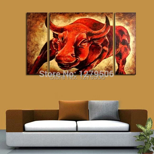 Абстрактное искусство ручной работы картина маслом на холсте красный бык для