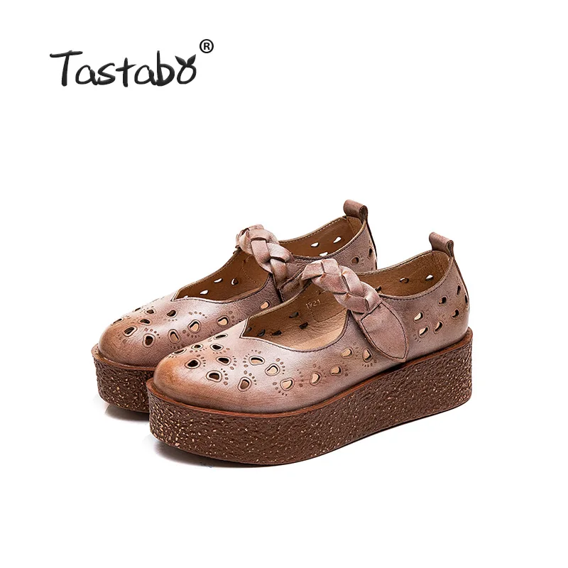 Sand Tastabo Genuine Leather Women's shoes Thick bottom design simple casual style Z1921 Leather comfortable insole Brown Sand 35-40 - Цвет: Sand