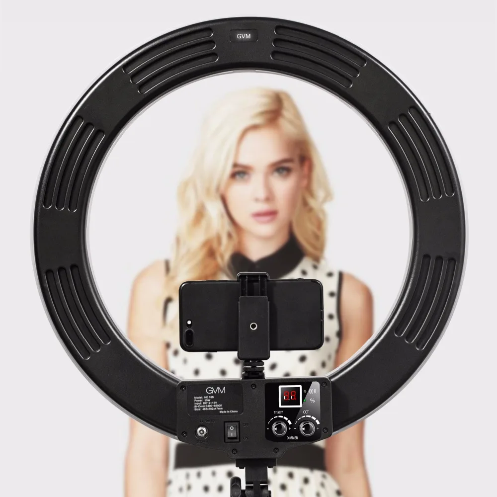 GVM Bi-color LED Ring Light With Stand 3200K-5600K Dimmable Video For Makeup YouTube Photography Lighting Kit 18 inch | Электроника