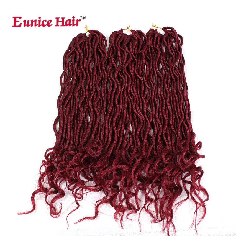20 дюймов 22 корней/пакет Faux locs Curly конец бордового цвета на крючках косички волосы