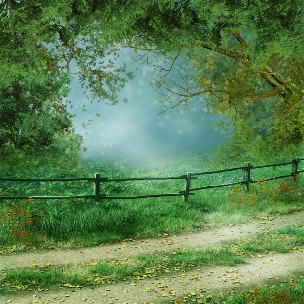 Фоны для фотостудии Laeacco Green Spring Wood Fence в горошек сказочные детские фоны