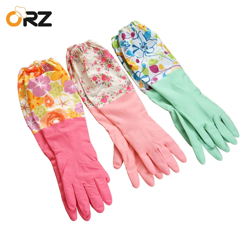 Водонепроницаемые перчатки для мытья посуды ORZ бытовые зимние теплые резиновые с
