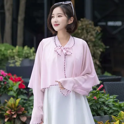 Light pink Летняя шифоновая шаль, шарфы для женщин, с оборками, длинный рукав, пончо, палантин, женские шали, снуд, женская накидка, однотонный цвет - Цвет: Light pink