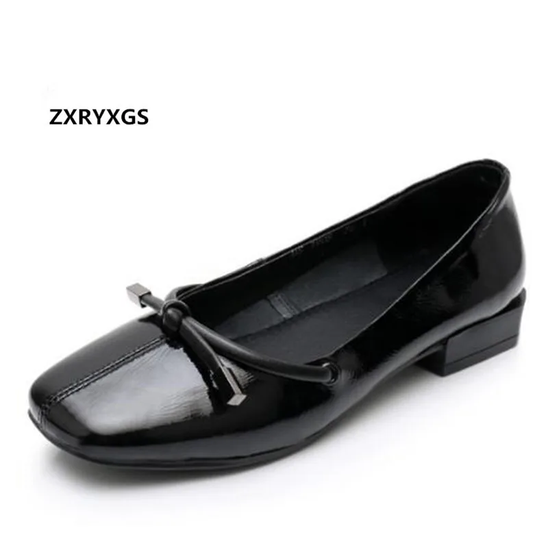 

2021 New Spring Square Head Bow Patent Leather Shoes Woman Fashion Casual Shoes Low-heeled Flat Shoes Comfort Wild Loafers Shoes