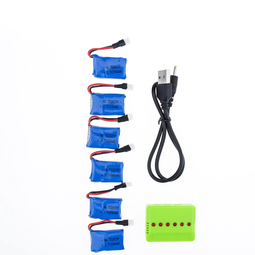 6 шт./лот 3 7 в 200 мАч батарея с USB быстрая зарядка SYMA X11 x4 x13 Квадрокоптер Дрон rc части