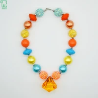 wholesale 5pcs blue children chunky beads baby girls orange crystal pendant necklace kids bubblegum necklace diy jewelry