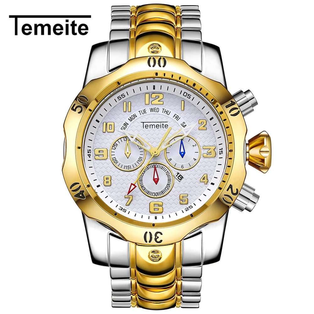 Temeite 7 Relogio Masculino Мужские кварцевые часы TEMEITE часы мужские роскошные золотые деловые мужские часы водонепроницаемые наручные часы - Цвет: Temeite 7
