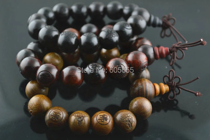15 мм с вырезанными словами черные сандаловые круглые деревянные бусины из