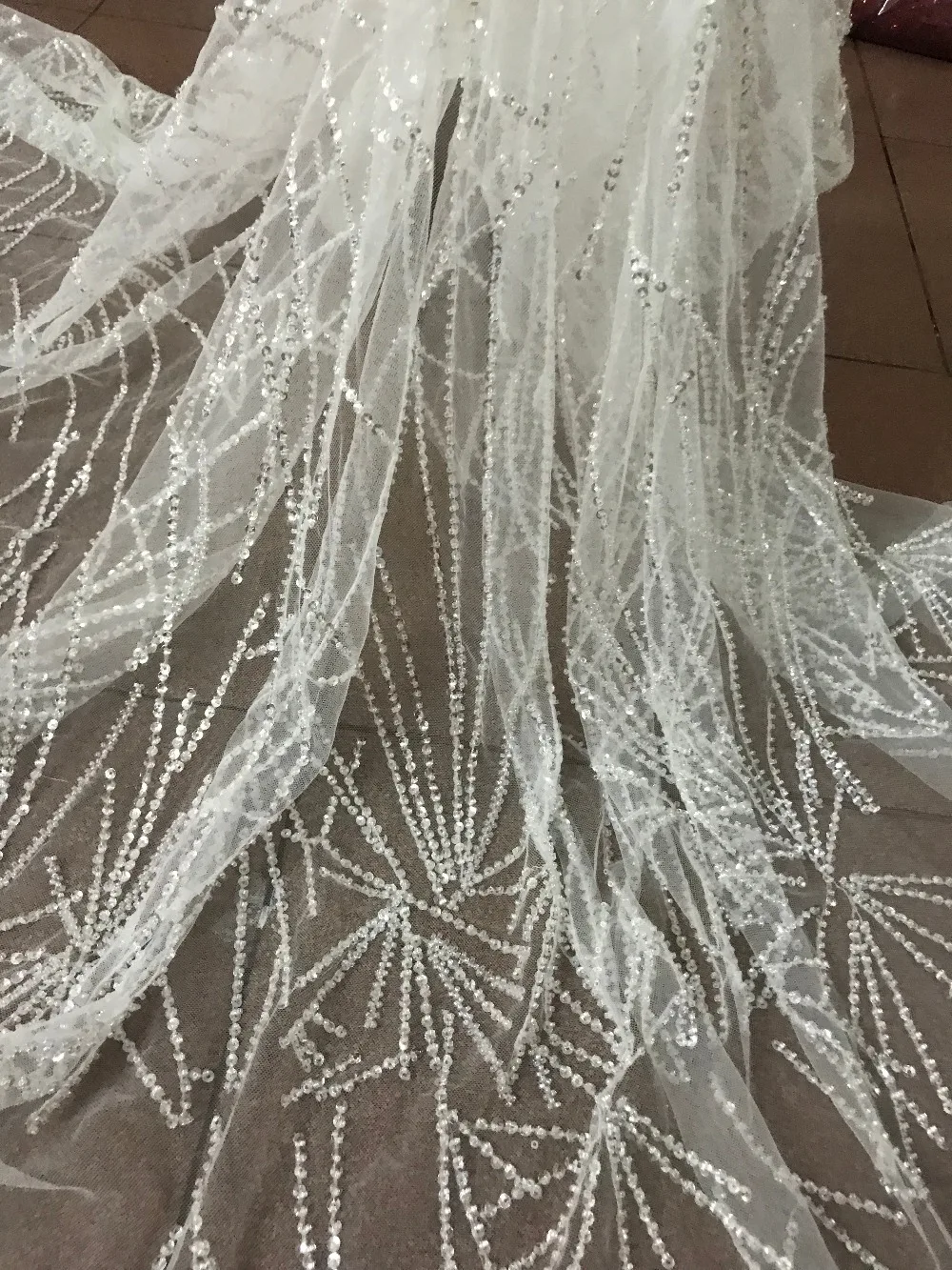 

embroidery tull net lace fabric romantic SYJ-6146 beaded lace for evening dress/fashion show