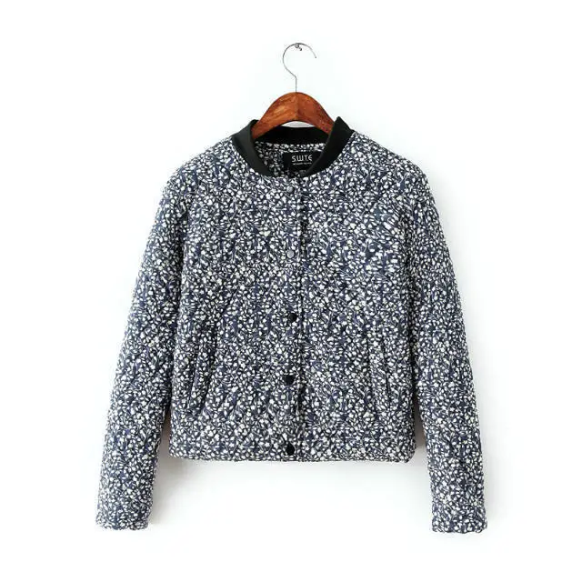 New women's winter dark blue floral printed casual slim padded coat suit jackets SW2247 | Женская одежда
