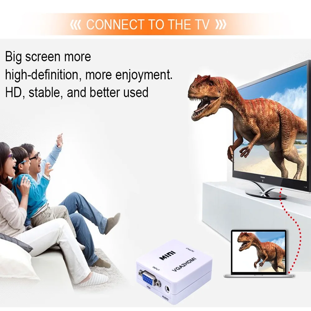 TISHRIC Mini Full hd 1080P VGA папа HDMI Женский адаптер VGA2HDMI конвертер коробка с аудио кабелем