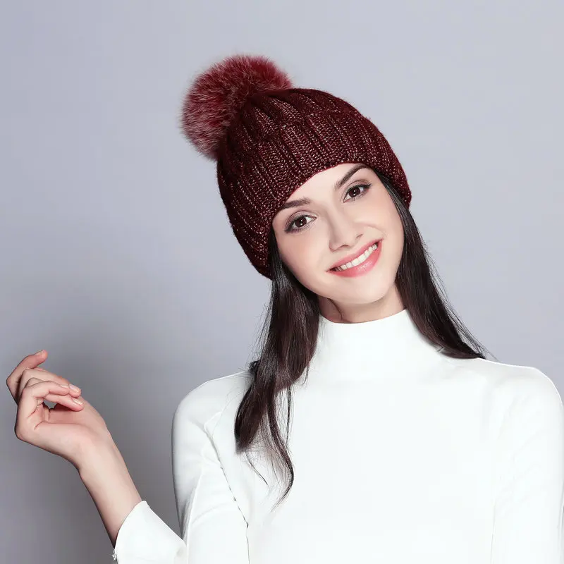 Вязаный шерстяной Лыжная Шапка кэжуал с помпоном gorros толстые однотонные цвета