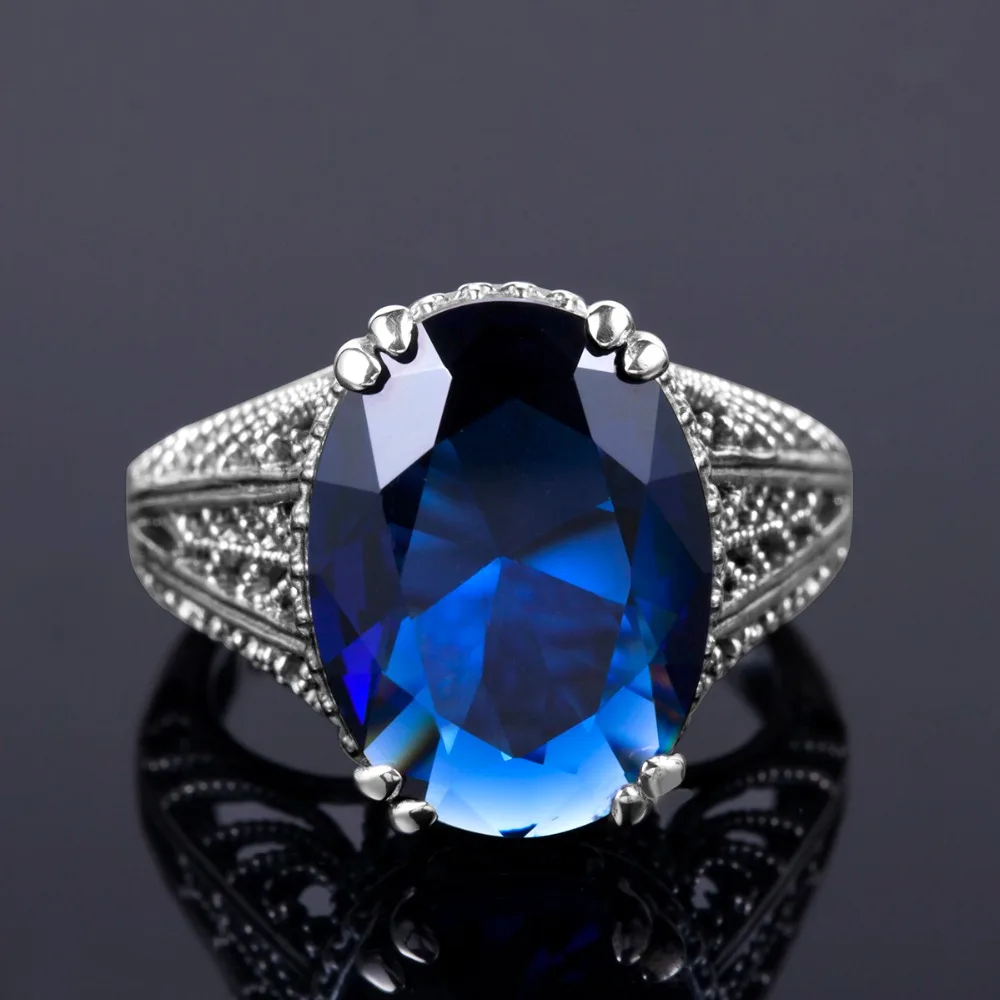 Винтажный созданный сапфир каменным для женщин коктейльное кольца 925