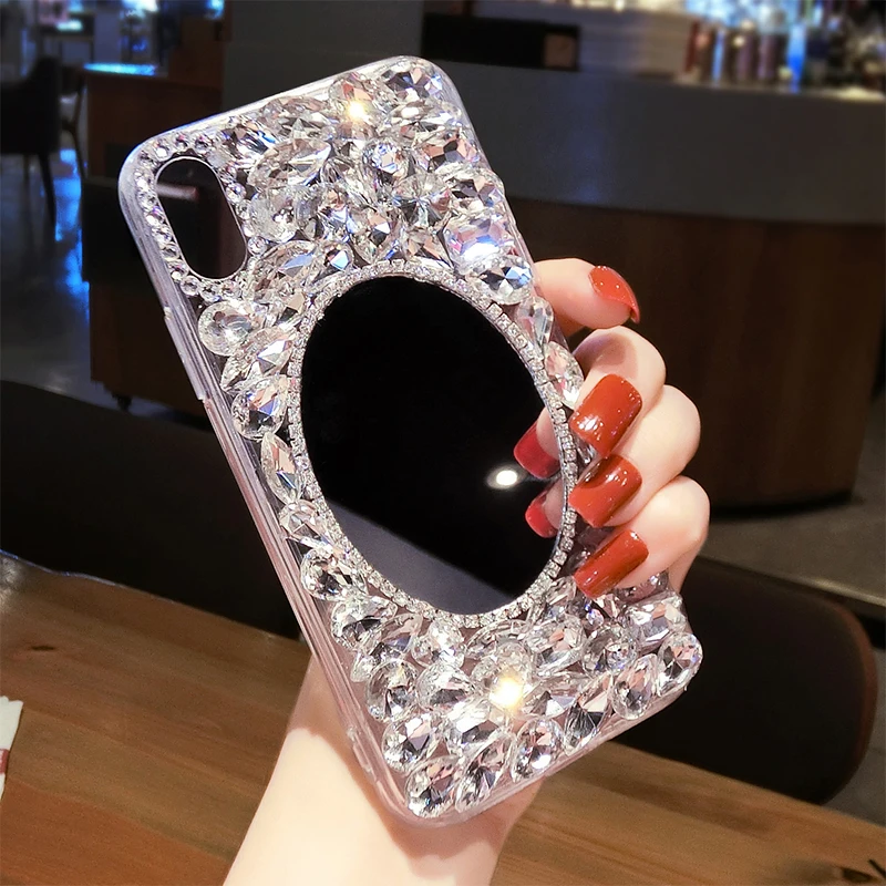 Модный зеркальный чехол со стразами для iphone XS Max XR X 8 7 6S Plus SE Samsung Galaxy Note 9 5 4 3 S9/8/7/6 Edge