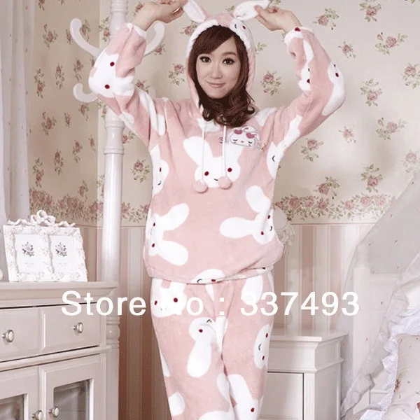 Cute Teddy Bear Leisure Sweet Princess Long-sleeved Women Coral Fleece Pajamas Lady Thicken Cotton Hooded Household To Take | Женская