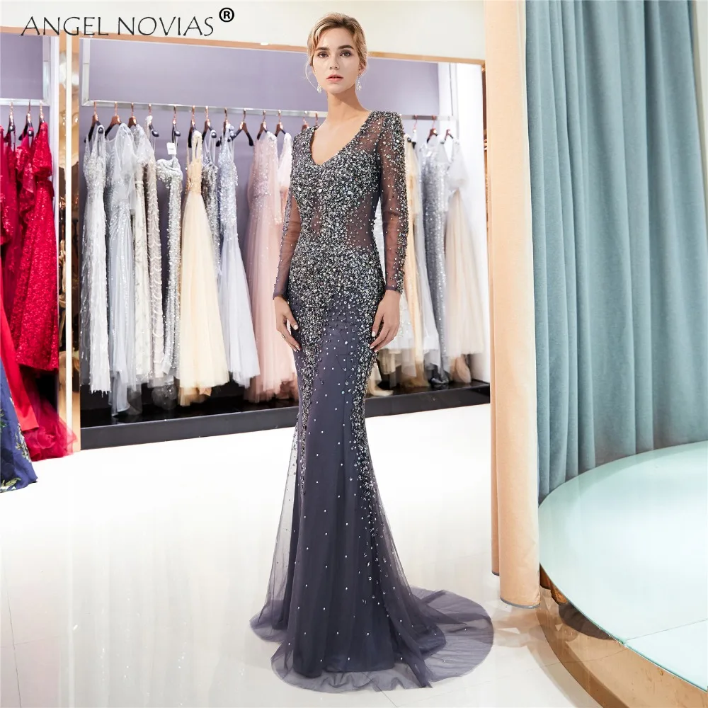 ANGEL NOVIAS с длинными рукавами, элегантные женские вечерние платья Abendkleider Robe De Soiree Vestido De Noche