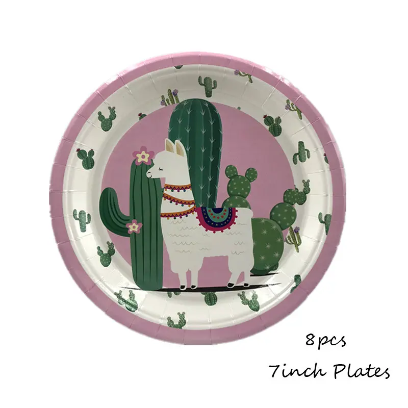 8pcs 7inch Plates Omilut Альпака день рождения часть одноразовая посуда набор Альпака лама одноразовые тарелки/чашки/салфетки кактус вечерние Декор Альпака торт - Цвет: 8pcs 7inch Plates