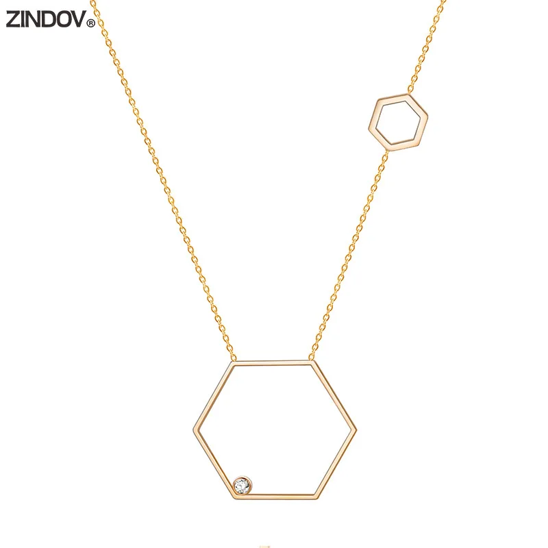 

ZINDOV Jewelry Long Gold Necklace Women Stainless Steel Geometric Rose Gold Silver Accessories Statement Necklaces Pendants 2018