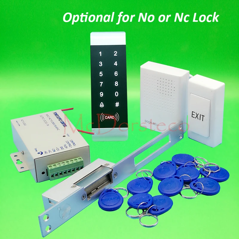 

DIY Complete 125khz Rfid Door Lock control system Yli Long Type No NC Electric Strike Lock +Power supply+exit button+keyfobs