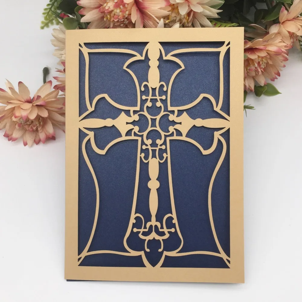 30 шт./лот Изысканная полая лазерная резка пригласительная открытка крест узор