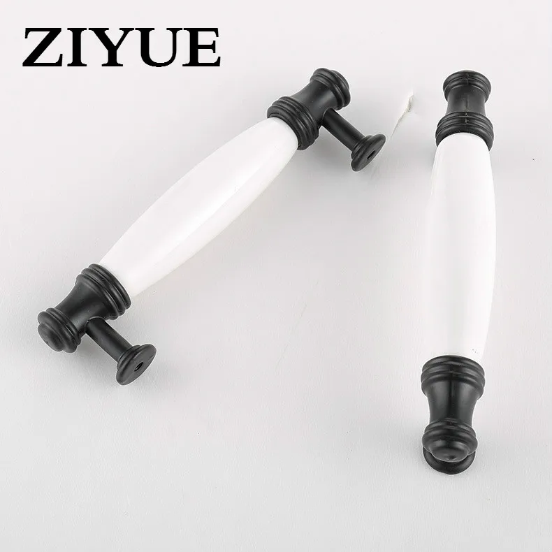 

2PCS/LOT Free Shipping European Rural Garden Black And White Ceramic Handle Furniture Cabinet Simple Zinc Alloy Door