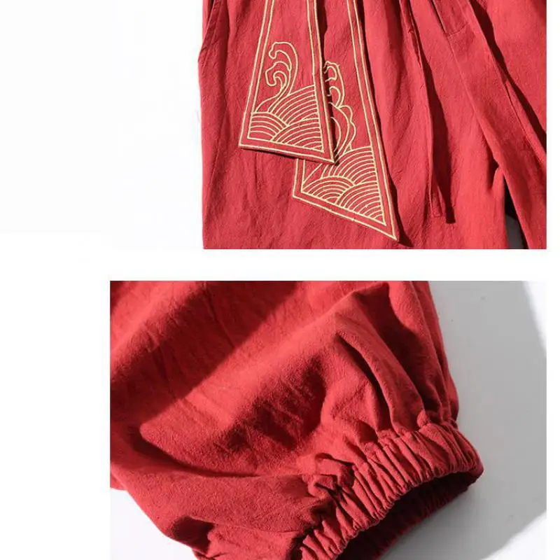 

5XL 4XL Plus Size Men Harem Pants Traditional Chinese Clothing For Men Elastic Waist Plain Color Cuffed Linen Trousers Summer