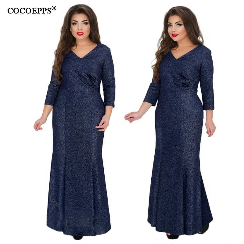 5XL 6XL зима 2019 V шеи Макси платье Большие Размеры вечернее Русалка Клубное длинное
