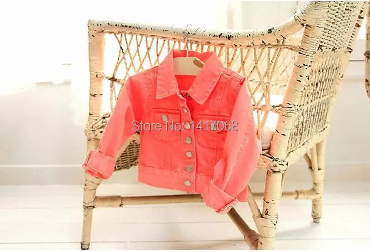 Retail 1PCS 2014 denim jacket candy color Kids Child Baby girl outerwear girls coat children clothing Girls free shipping | Детская