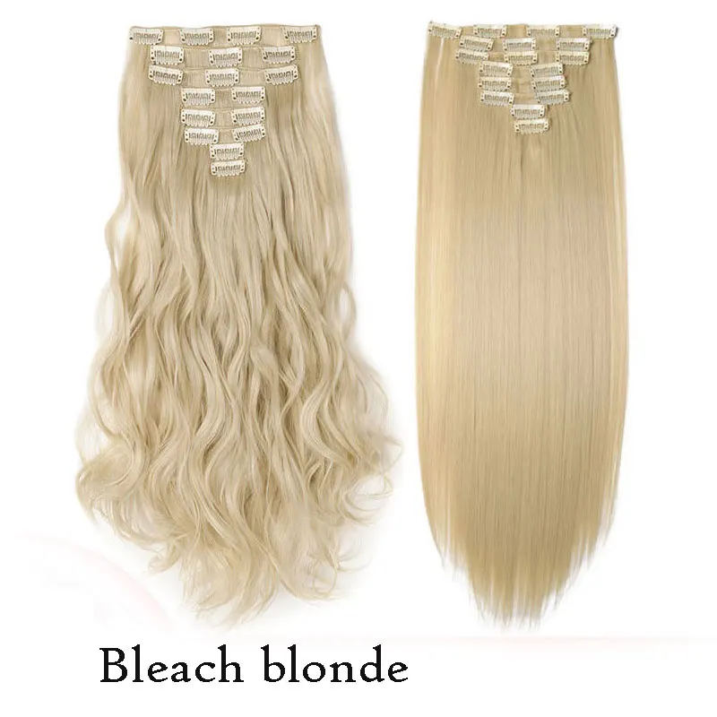 bleach blonde SNOILITE, 18 клипс, длинные волнистые волосы для наращивания на клипсах, черный, коричневый, синтетические волосы на клипсах для женщин, 24 дюйма - Цвет: bleach blonde