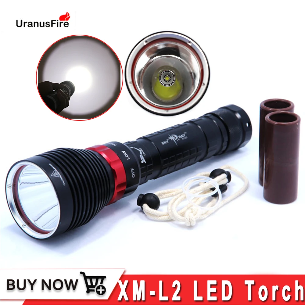 

Uranusfire Aluminum LED Flashlight XM-L2 Linterna Torch Waterproof Diving Flashlight Torch Powerful L2 Led Flashlight for dive