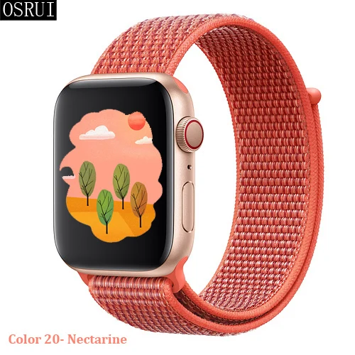 20- Nectarine Спортивный ремешок-петля для apple watch 4, 5, 3, 44 мм, 40 мм, correa, 42 мм, 38 мм, iwatch, браслет, дышащий, apple, Аксессуары для часов - Цвет ремешка: 20- Nectarine