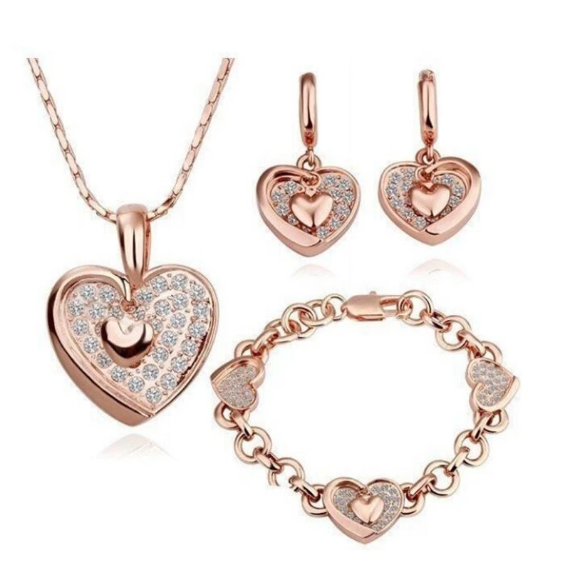 OMHXZJ AAA Zircon Crystal Silver Gold 18KT Platinum Woman Bride You In My Heart Necklace Earrings Bracelets Jewelry Sets ST67 | Украшения и