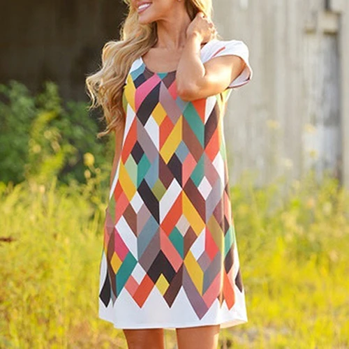 Женская Мода Свободные Повседневная Коротким Рукавом Печать Dress Коктейль Midi |