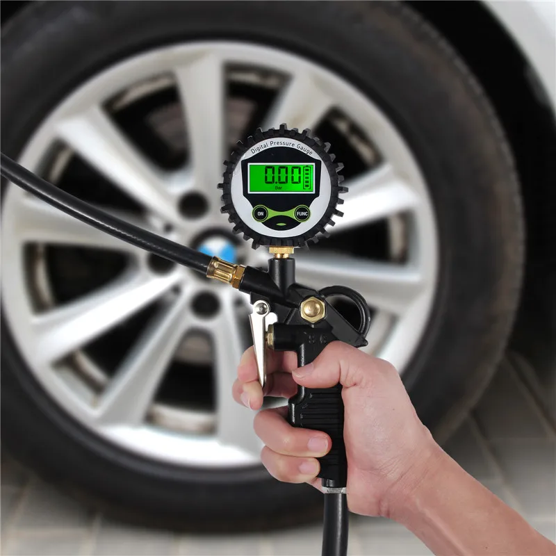 Новый цифровой манометр для шин 0-200 PSI 200 с 5 черными колпачками клапанов |