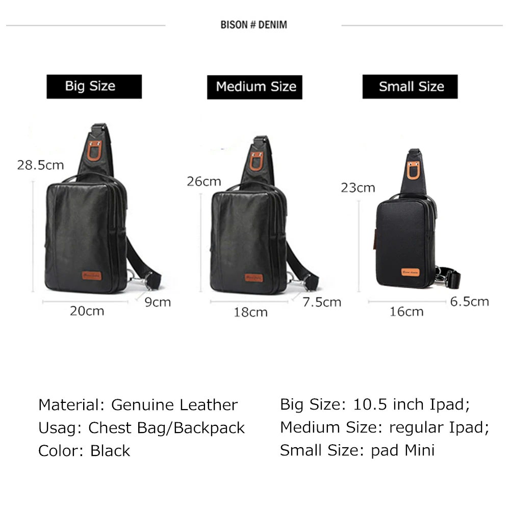 BISON DENIM маленькая нагрудная сумка из натуральной кожи Ipad ProMens сумки через плечо