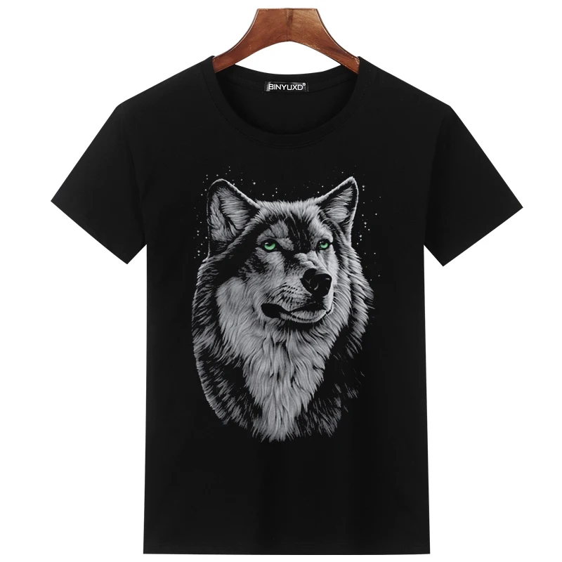 Новая летняя футболка большого размера 3D Волчья Голова мужская с круглым вырезом