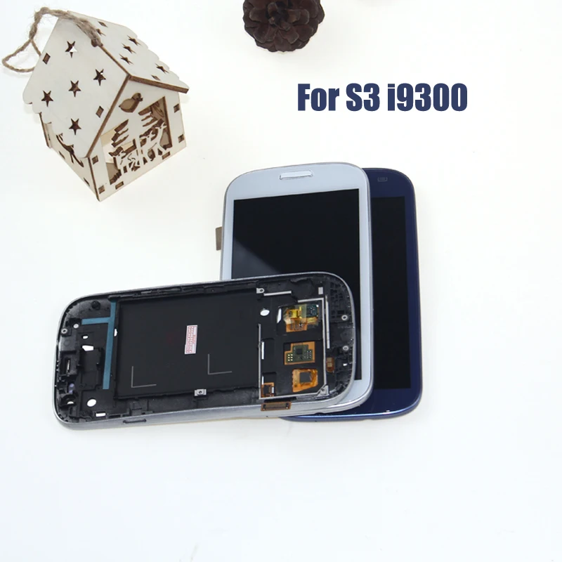 ЖК дисплей и рамка для samsung Galaxy s3 i9300 синий белый|Экраны мобильных телефонов| |