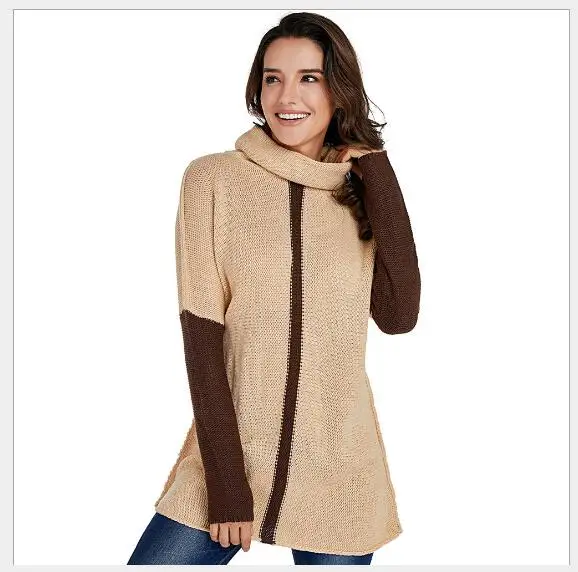 Women Sweater 2018 New Autumn Pullover Turtleneck Long Sleeve Female Fashion Casual Loose Contrast Color Knitted | Женская одежда