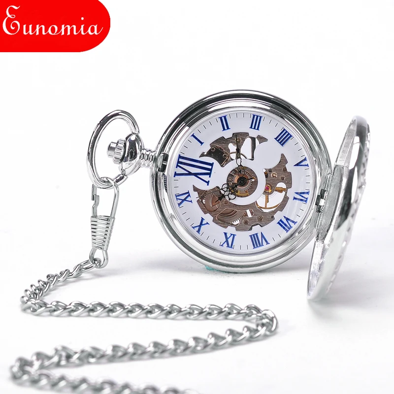 Серебряные Мужские Механические карманные часы с поездом для путешествий