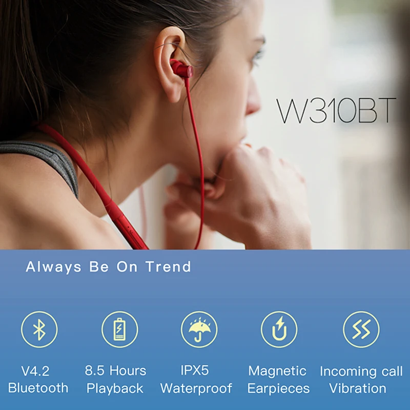 Наушники EDIFIER W310BT Bluetooth V4.2 до 8 5 часов воспроизведения IPX5 водонепроницаемые