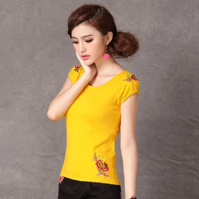 Летний топ, футболка, Camisa Feminina, футболка с вышивкой размера плюс, короткий топ, топы с длинными рукавами, Винтажная футболка, женская футболка Harajuku - Цвет: Yellow 8029