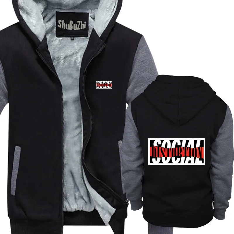 jacket Social Distortion shubuzhi men Winter padded zipper sweatshirt casual hoodies pattern fleece thick hip-hop cool hoody | Мужская