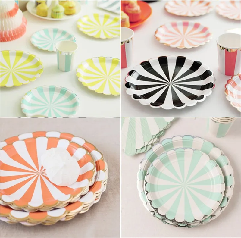 

24PCS Disposable Party Paper Plates Stripe Dessert Plates 9-Inch for a Tea Party, Picnic or Birthday