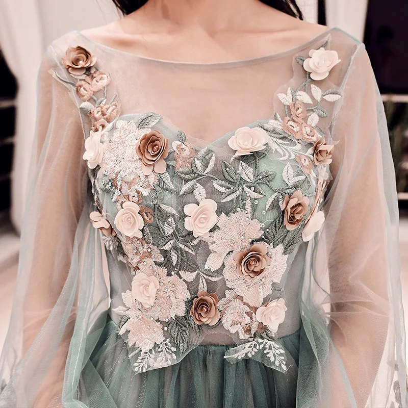 

Elegant Green Long Sleeve Qipao Embroidery Long Cheongsam Dress Vestidos Chinos Oriental Wedding Gowns Party Dresses Size XS-3XL