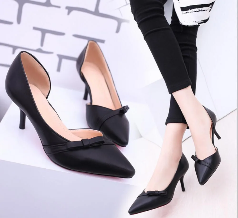 Продавать новые бантом туфли на высоком каблуке chaussure с мелкая рот штраф острыми