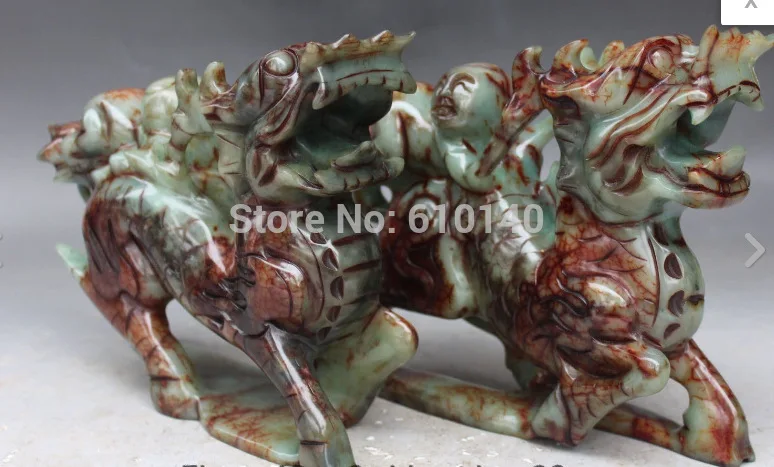 SCY 7&quotChinese Jade Animal Dragon Pi Xiu Kylin Kirin Send TongZi Boy Girl Statue Pair | Дом и сад