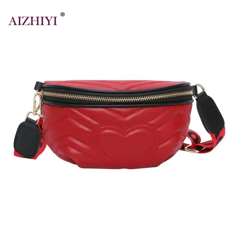 Wave Waist Pack for Women Fashion Pattern Leather Fanny Fashion Packs with Heat Shape Girls Female Chest Bag Money Belt Bags - Цвет: Красный