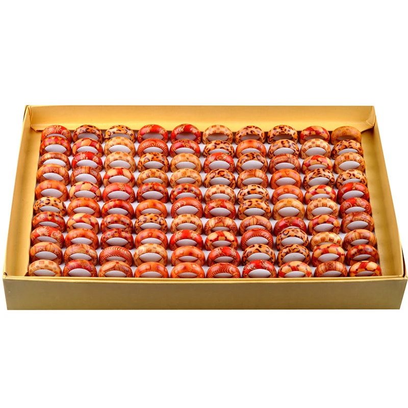 10pcs Wholesale Jewelry Lots Natural Wood Mixed Color Rings Fashion Bulk Finger Band Ring for Women Accessories | Украшения и