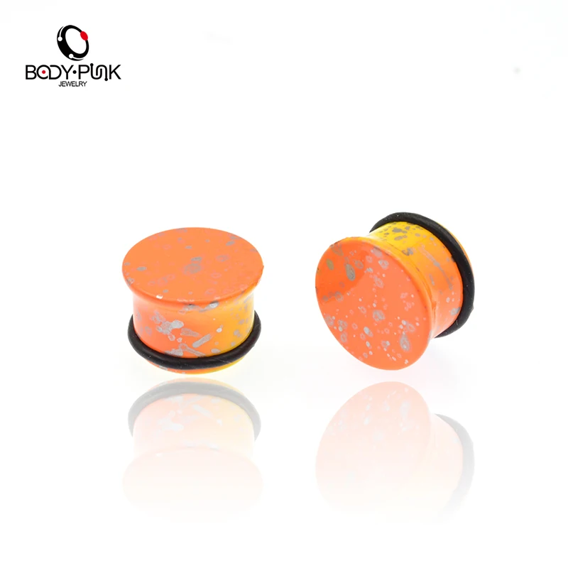 Тело панк акриловые затычки для ушей 1 пара оранжевых тоннелей датчик
